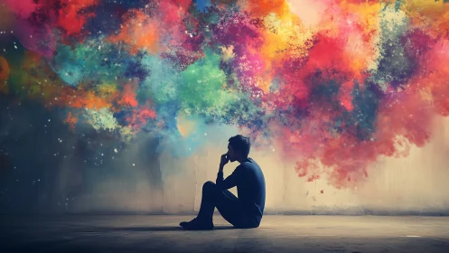 Dreaming in color beneath a sky made of swirling thoughts.