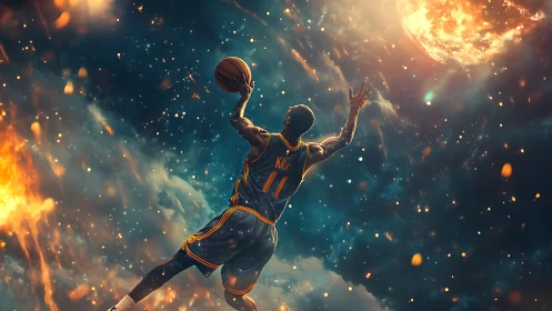 Cosmic point guard soars up to dunk fire into the stars