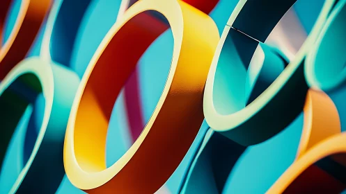 Interlocking colorful 3D rings create a playful modern rhythm