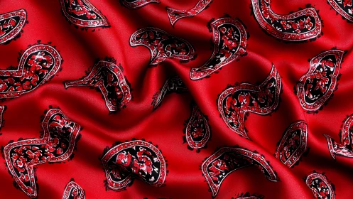 Ornate Paisley Patterns Dance Across Crimson Silk