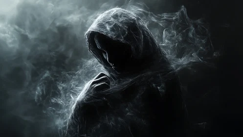 Shrouded wraith of swirling smoke in spectral half-light.