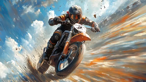 Motorcyclist driving off road with dynamic motion blur.