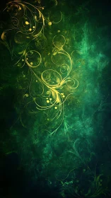 Golden swirls dance gently across deep emerald green