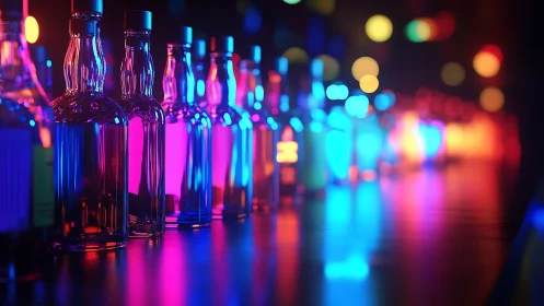 Neon bar bottles glowing with cozy night-out energy.
