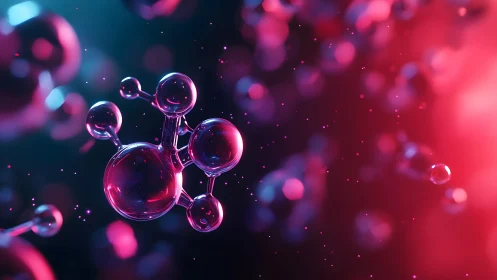 Futuristic 3D Molecule Structure with Neon Blue and Pink Lighting.