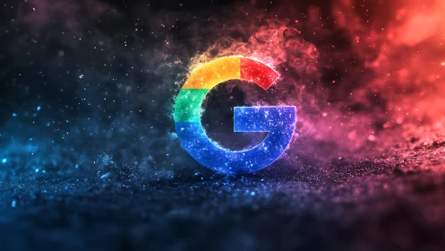 Chromatic letter emblem amid prismatic digital nebula.