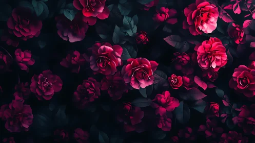 Deep Magenta Roses on Dark Background