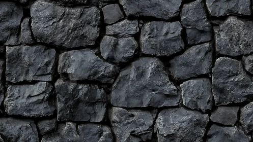 Dark irregular stone wall shows coarse texture and tight masonry joints