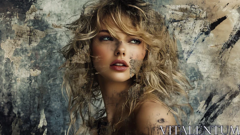 Textural portrait fusion with distressed abstract overlay matrix.