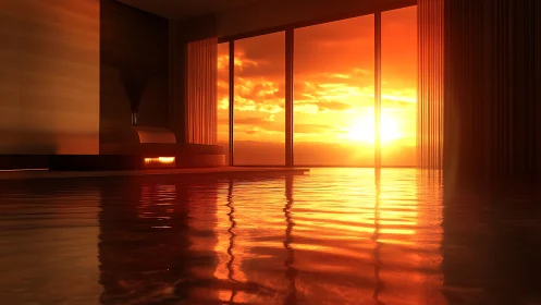 Sunlit infinity pool glows inside a modern luxury retreat