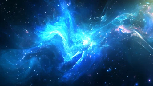 Starlit nebula river twists through midnight cosmos in blue