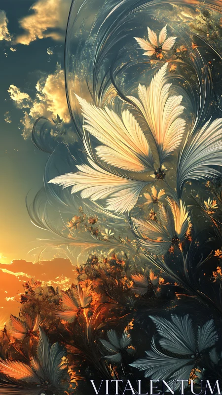 Fractal sunrise blooms with luminous abstract petals.