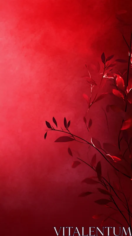 Crimson leaves reach softly across a glowing red backdrop