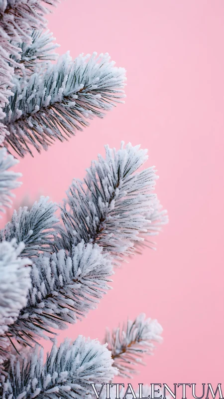 Frosted pine branches glow softly against a gentle pink sky