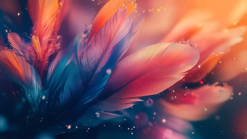 Iridescent macro feathers in luminous bokeh glow.