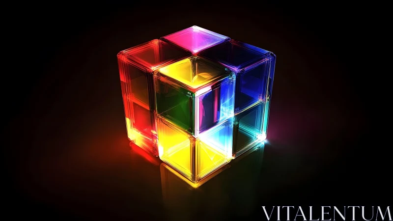 Refractive prismatic cube with emissive spectral refractions.