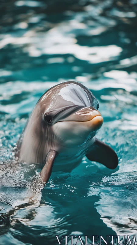 High-resolution portrait of bottlenose dolphin emerging in pool