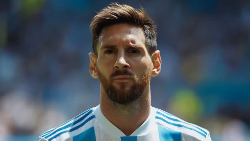 Close-up portrait of soccer player in striped jersey outdoors