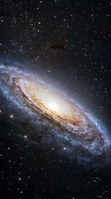 Spiraling galaxy glows softly amid countless distant stars