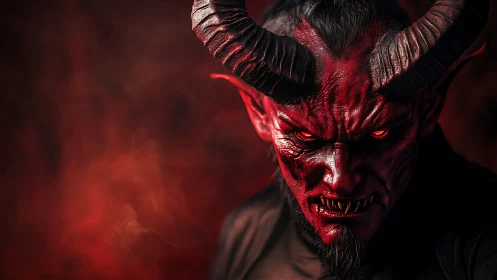 Horned inferno monarch glares through cinematic crimson haze