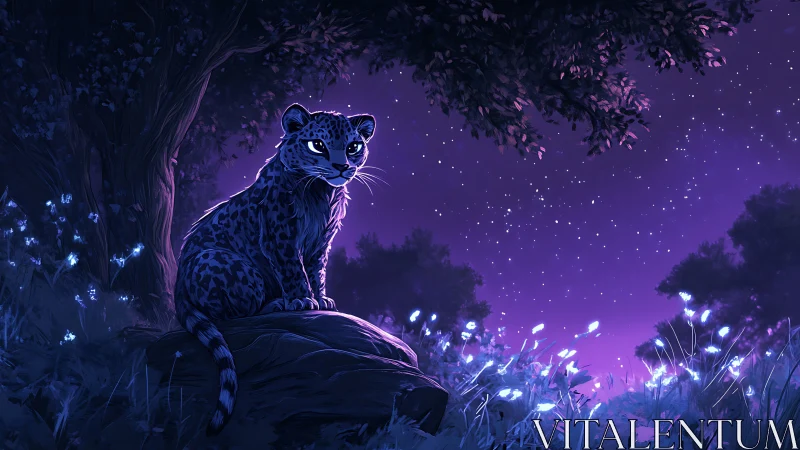 Leopard's Enchanted Night Under Starlit Skies