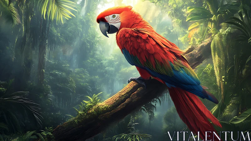 Vibrant Scarlet Macaw in Lush Jungle, Realistic Digital Art.