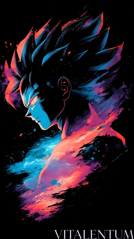 Starlit warrior blazing through neon cosmic brushstrokes.