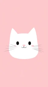 Minimalist felid head portrait with monochromatic white form against soft pastel pink background.