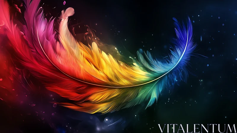 Prismatic feather comet streaking through nebula night.