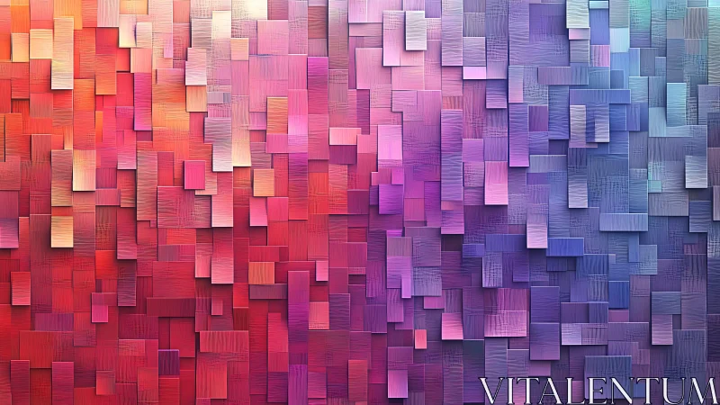 Vibrant geometric abstract with red to purple gradient blocks.