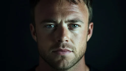 High-contrast male portrait isolates detailed facial textures