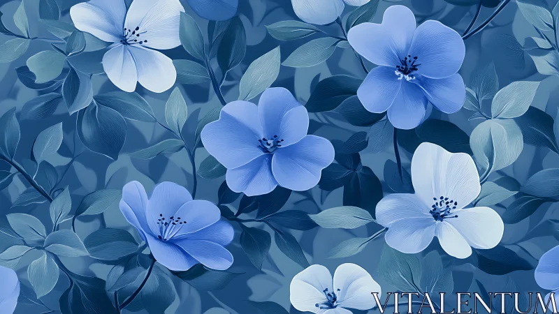 Cerulean blooms waltz through layered sapphire twilight