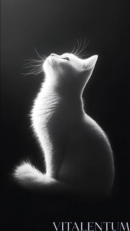 White Cat Profile Study Against Dark Background