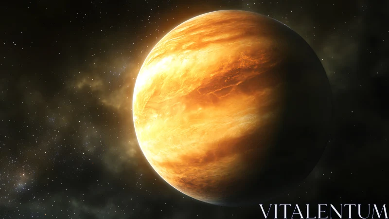 Molten gold planet drifting through a velvet starfield.