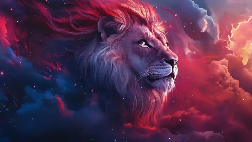 Majestic cosmic lion head glows within swirling nebula