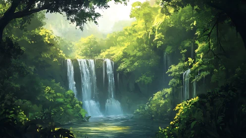 Luminous Waterfall Gorge. Emerald Forest Sanctuary.