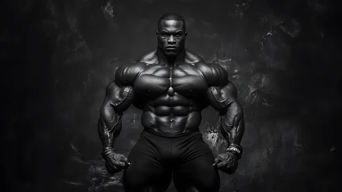 Steel-shadow titan holds a sculpted pose in stormy light