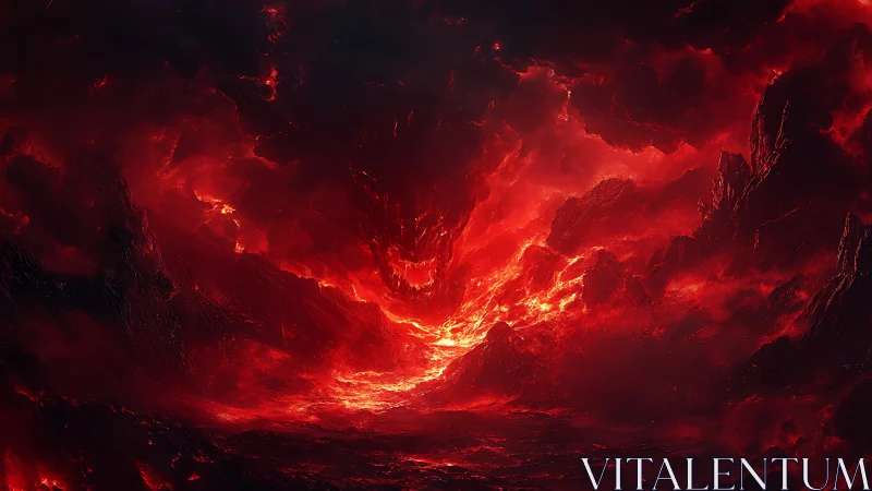 Infernal lava abyss forms a demonic visage in firestorm.