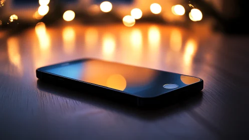 Modern Smartphone Glows Amid Bokeh Lights. Product.