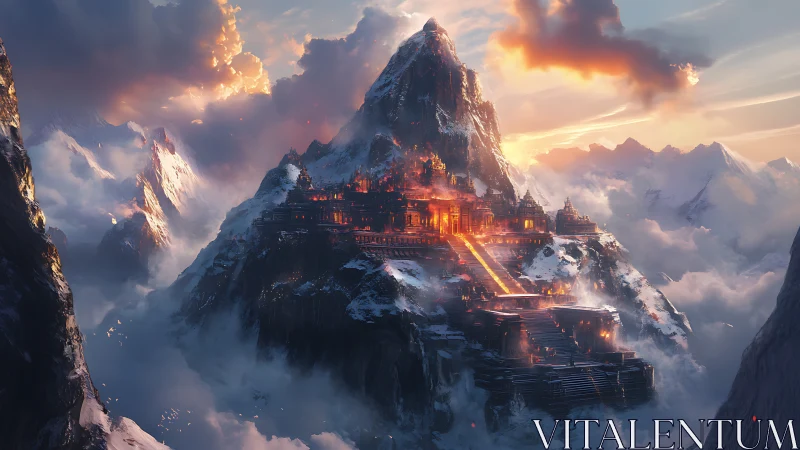 Molten citadel kindles twilight above the frozen world