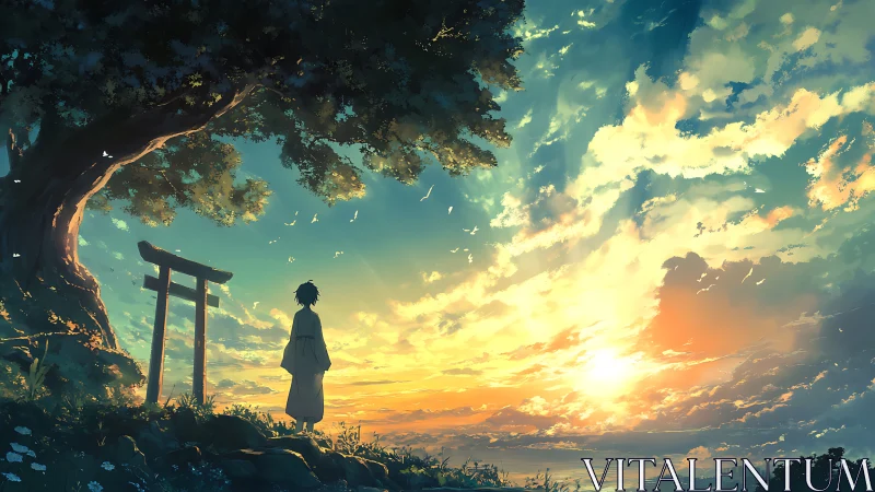 Dusk-draped wanderer listens quietly to the sky’s bright hymn