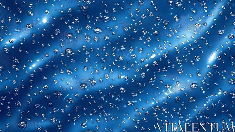 Specular microdroplets on undulating metallic blue substrate.