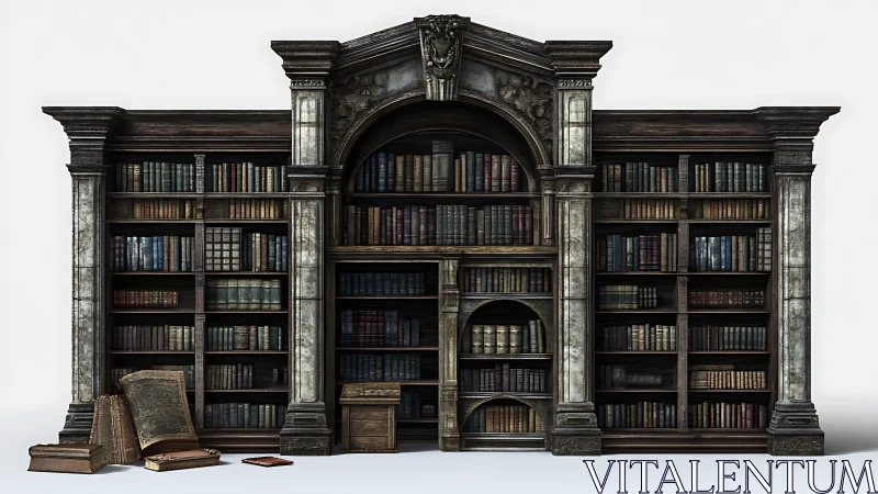 Ancient marble library wall guarding a kingdom of books.