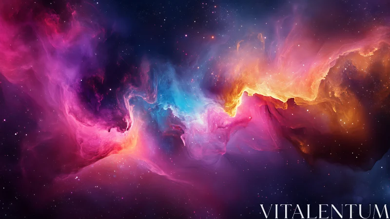 Multicolored interstellar nebula cloud in deep space field.