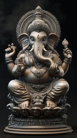 Ornate silver Ganesha idol seated on lotus pedestal.