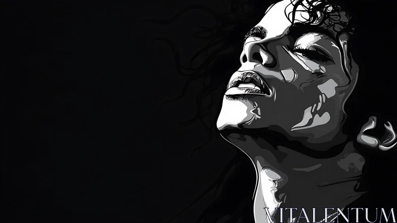 Monochrome ecstasy portrait bathed in sculpted shadowlight.