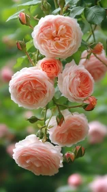 Blush Garden Roses Cluster Full Bloom With Buds.