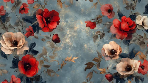 Romantic Blooms Dance Across Weathered Canvas.