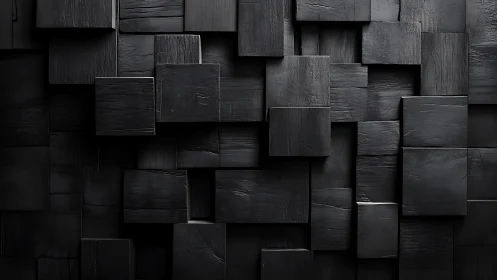 Quiet rhythm of stacked black wooden geometric blocks.