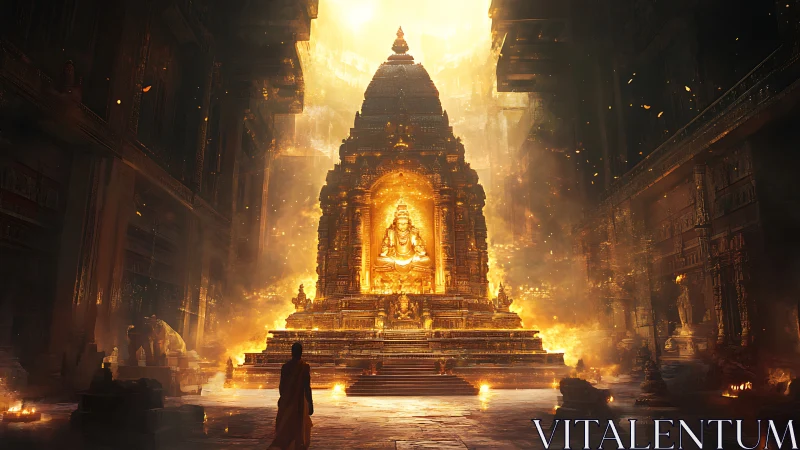 Golden temple sanctuary glows with quiet spiritual warmth